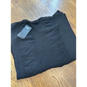 Donna Karan Ripple Stitch Wool Shawl Scarf Wrap‎ Black NWT Made Italy Fall 2010